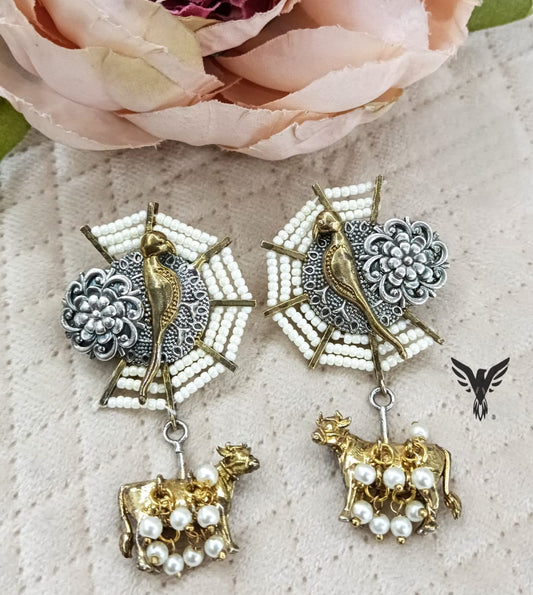 Sparrow Silver look alike earring Hanging nandi For Women