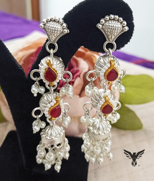 Ziana Silver look alike earring in Ruby For Women