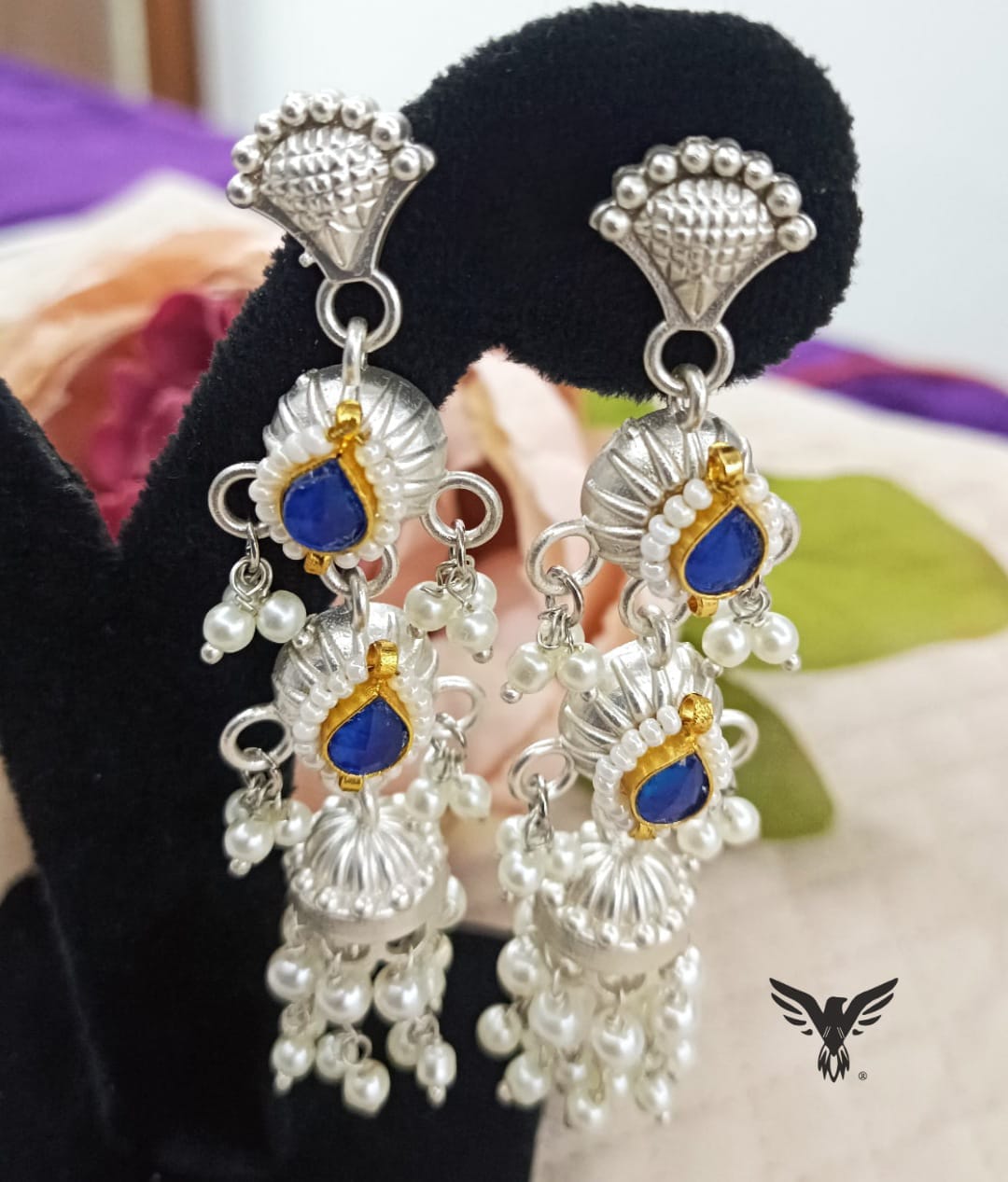 Ziana Silver look alike earring in Blue For Women