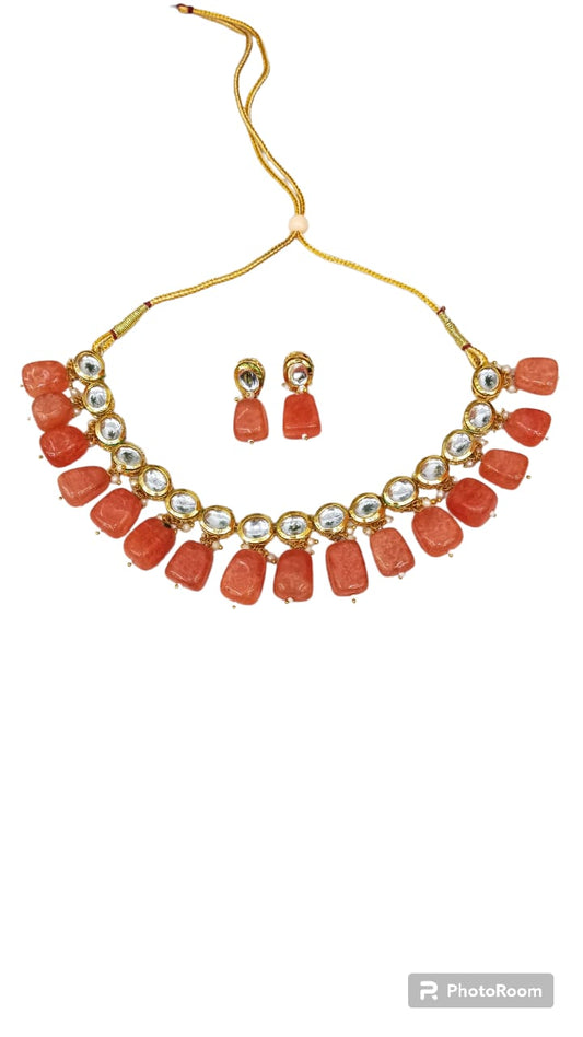 Jaypore Kundan neckklace with backside meenakari in orange stones