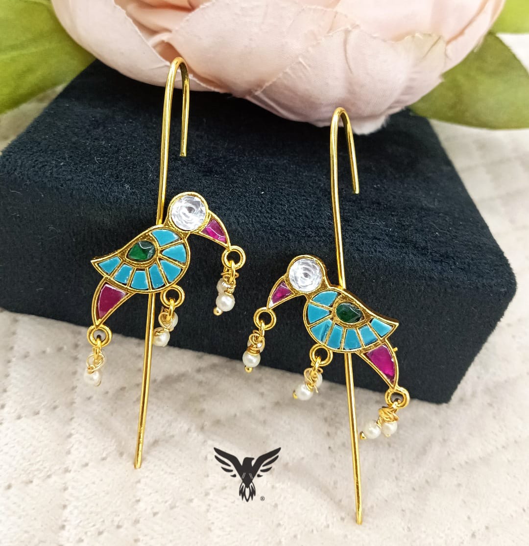 Raisa earcuff peacock earrings in Turquoise for womens