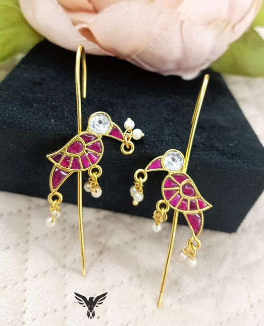 Raisa earcuff peacock earrings in Ruby for womens