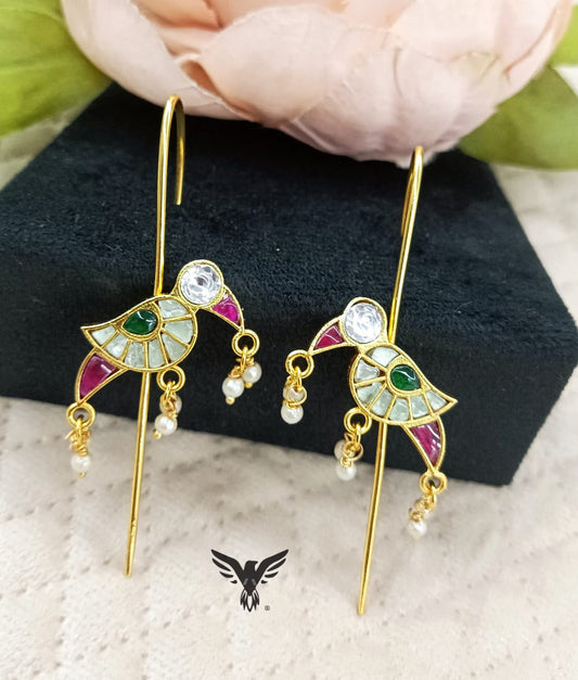 Raisa earcuff peacock earrings in Green for womens