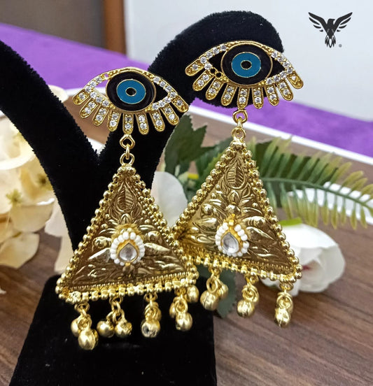 Evil Eye silver look alike in Golden Tone earrings in White for women