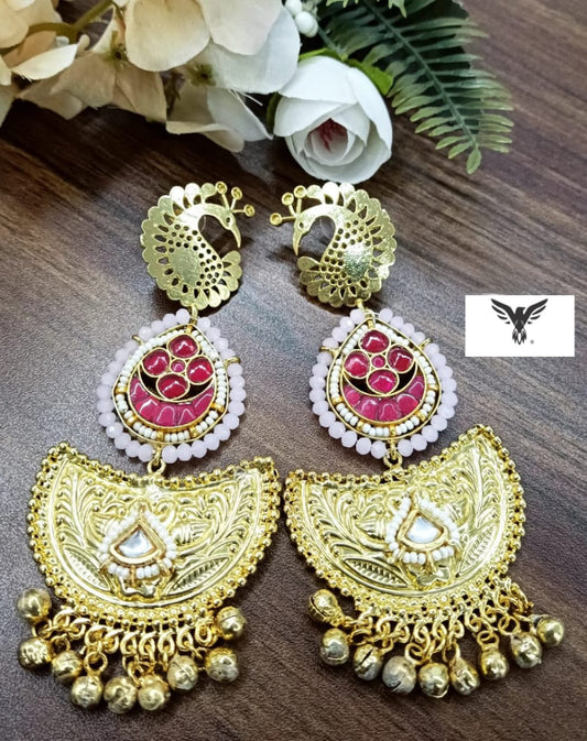 Long silver look alike in Golden Tone earrings in Pink for women