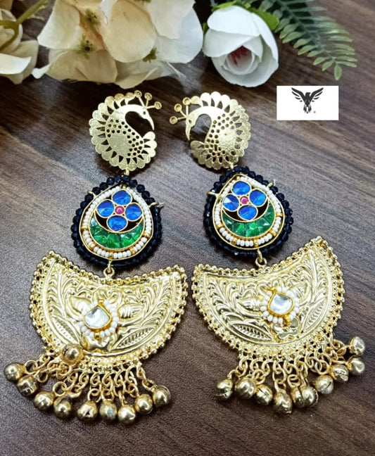 Long silver look alike in Golden Tone earrings in Blue for women