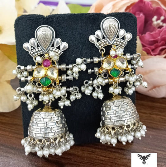 Paachi with silver look alike earrings in multi for women