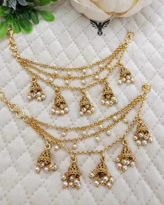 Hanging jhumkis kaanchain For Women