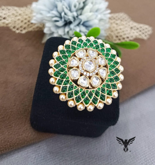 Fatima meenakari kundan in Emerald Green For Women