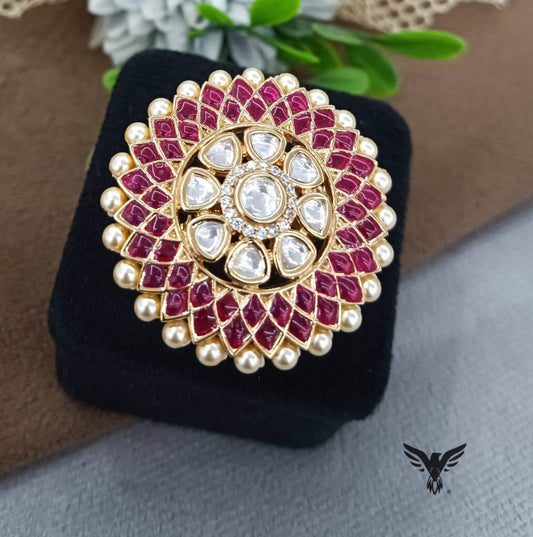 Fatima meenakari kundan Ring in Ruby For Women