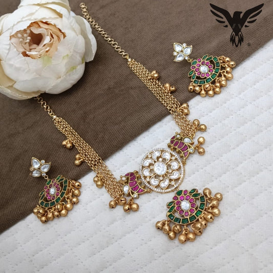 Multicolour necklace with jadaoo kundan stones for women