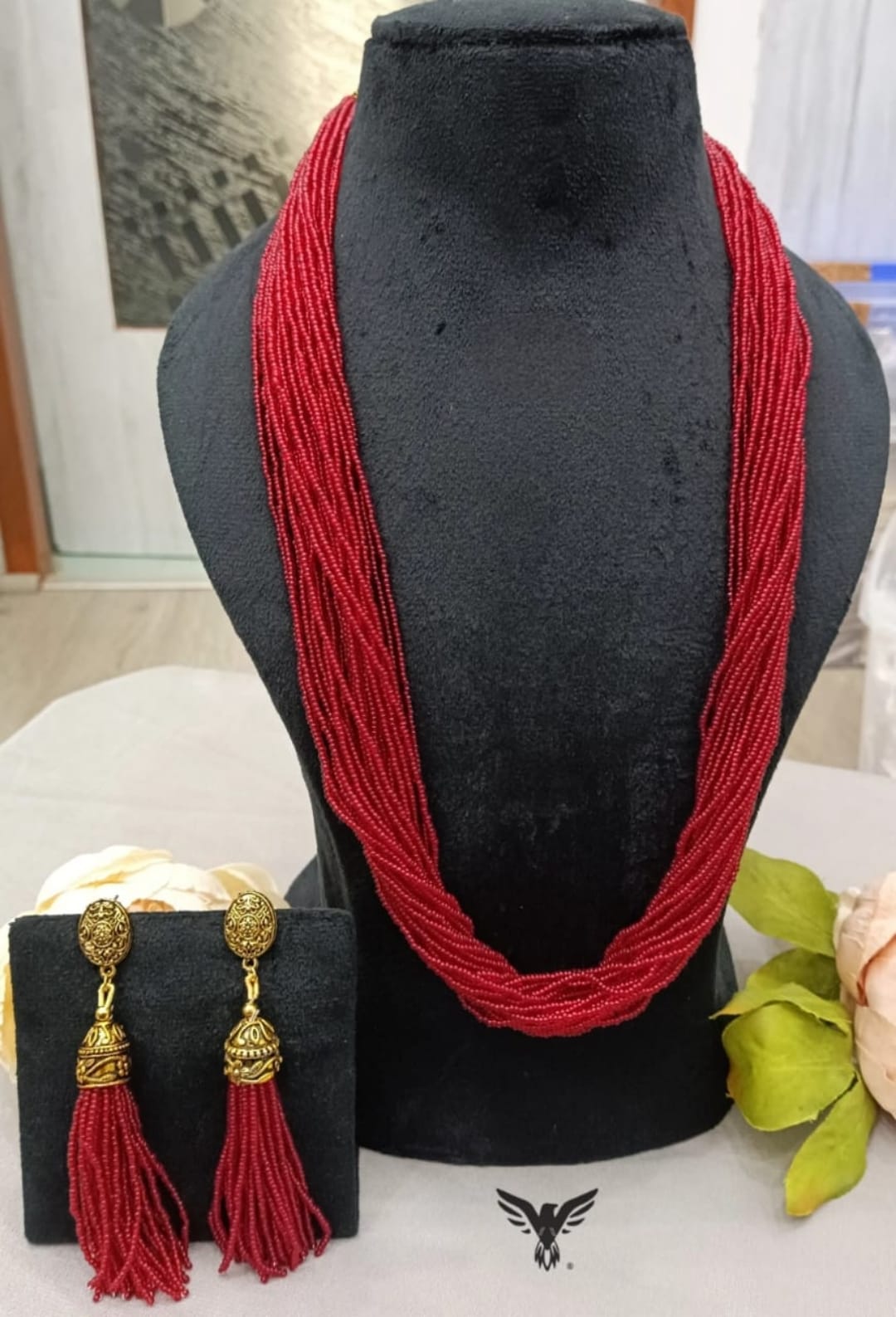 Multi layered mala in Ruby from jaipur for women