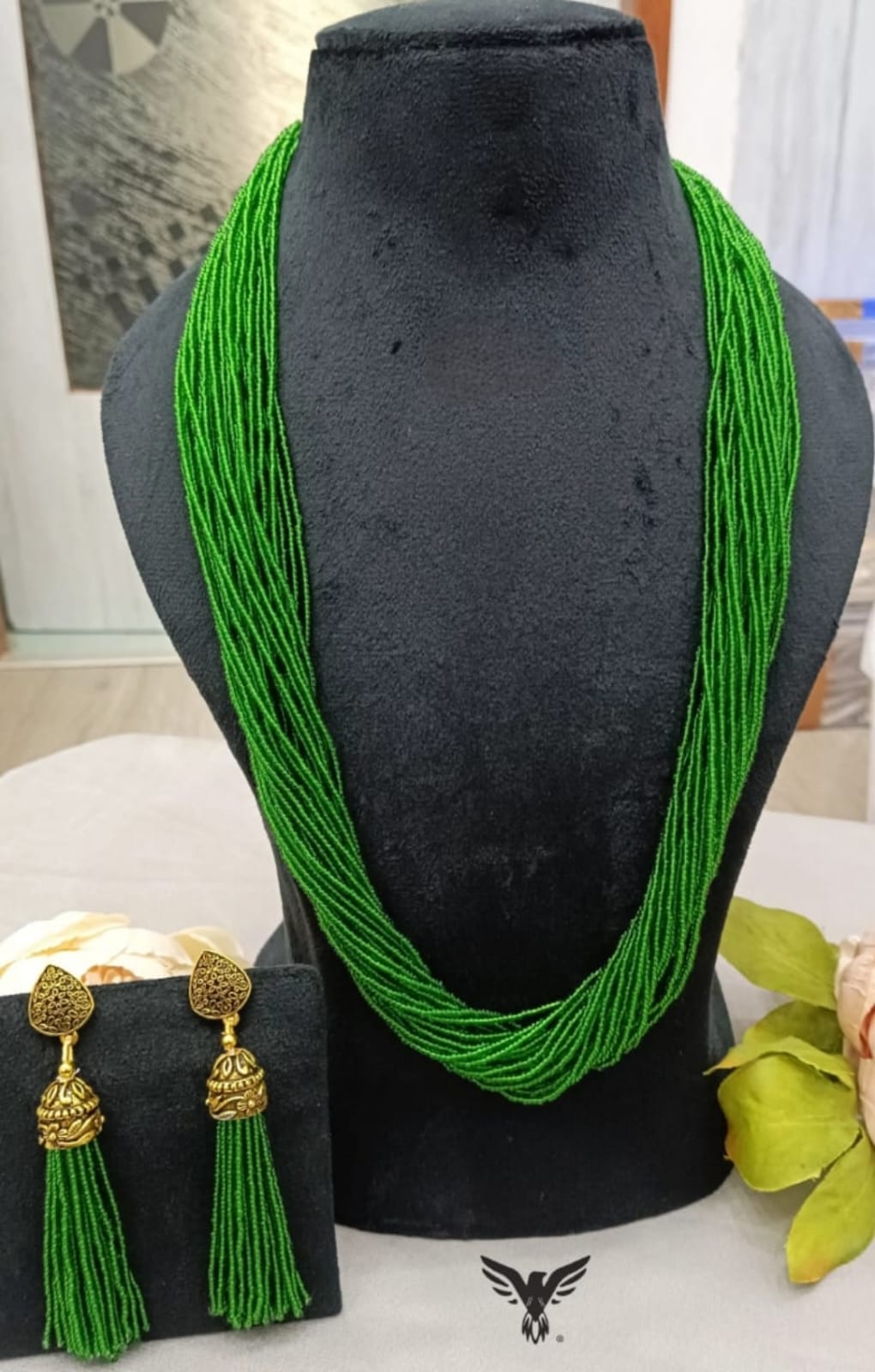 Multi layered mala in Green from jaipur for women