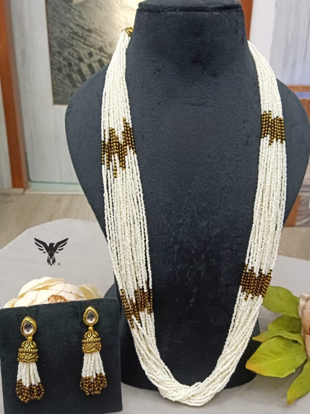 Jaco beads with Multi layered mala in Golden with pearls from jaipur