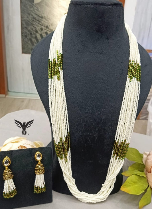 Jaco beads with Multi layered mala in Green with pearls from jaipur