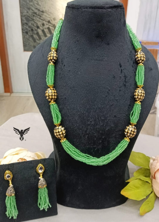 Jaipuri kundan beads  mala in Mint for women