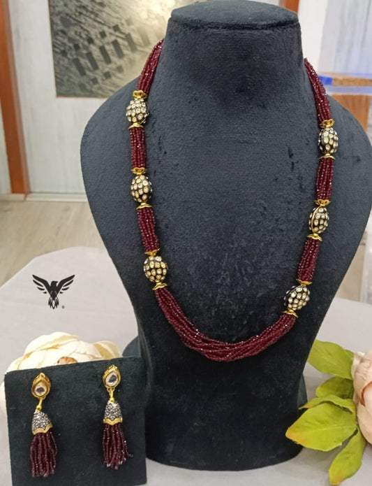 Jaipuri kundan beads mala in Ruby for women