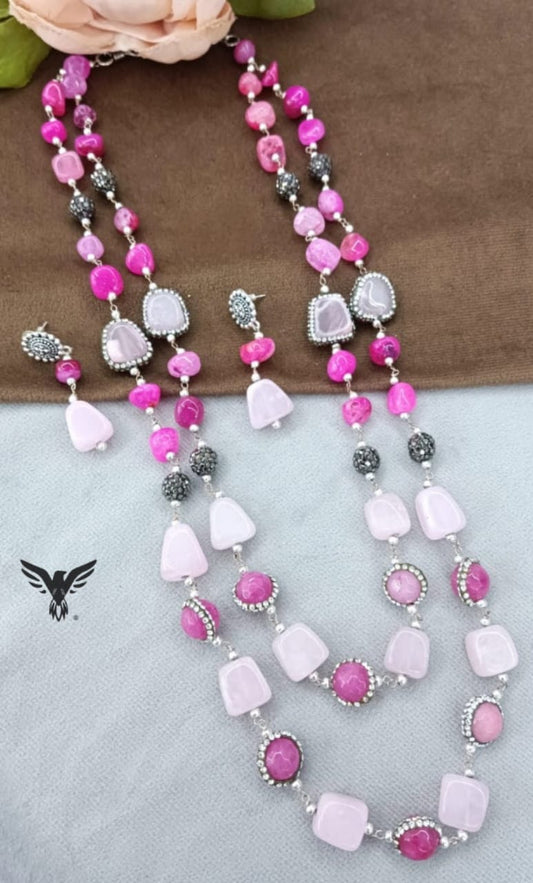 Tanjore balls with double layered mala in Ice Pink for women