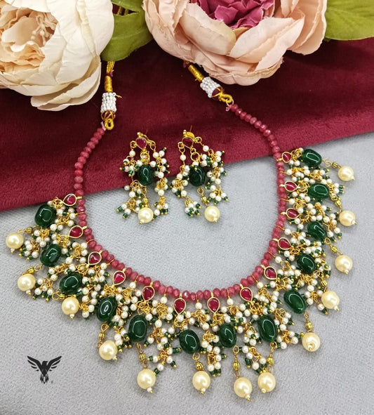 Vaani Paachi  necklace with Earrings In green For Women