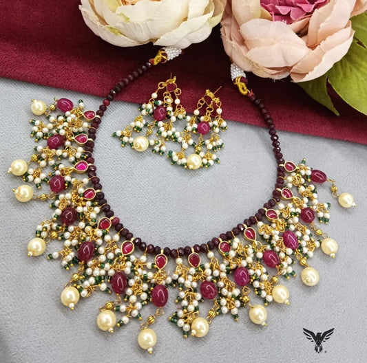 Vaani Paachi  necklace with Earrings In Ruby For Women