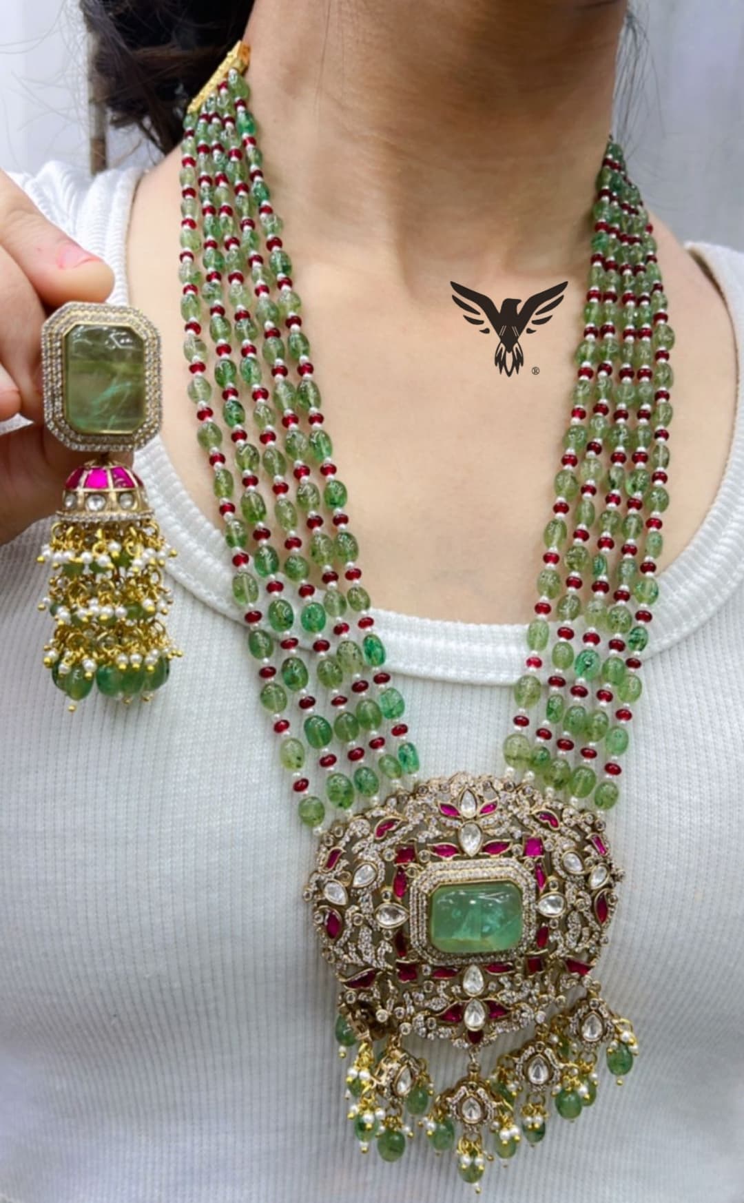 Farah mosanite long necklace doublet stone with monalisa beads for womens