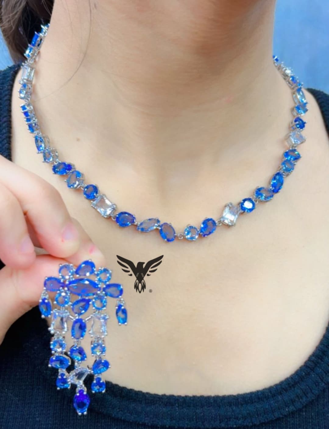Nova american diamond necklace in Blue swaroski stones for women