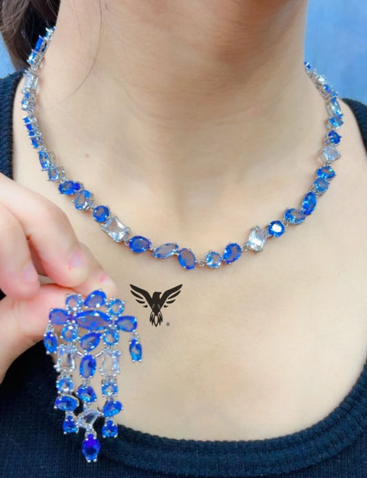 Nova american diamond necklace in Blue swaroski stones for women