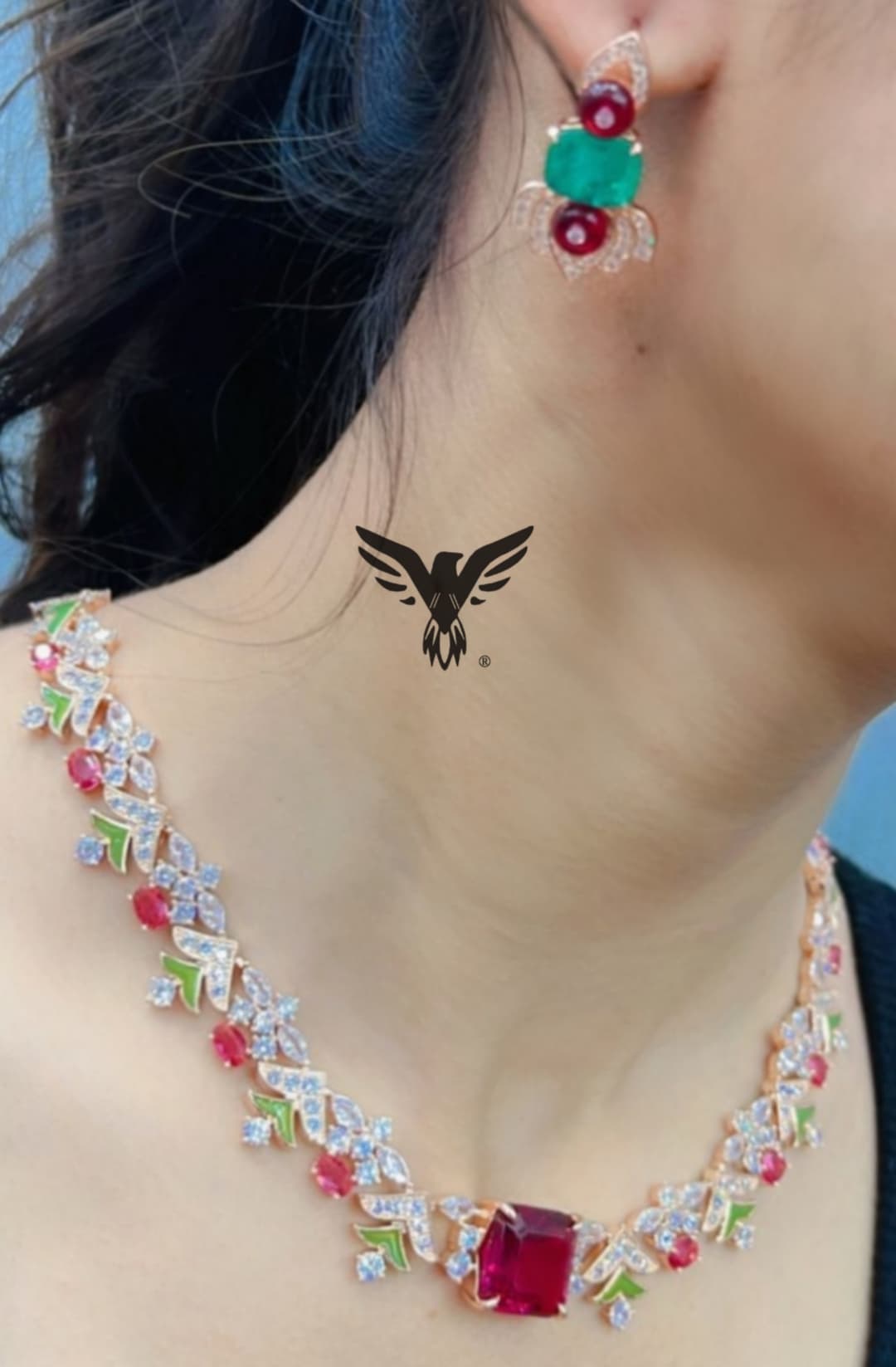 Isabella american diamond necklace in Ruby swaroski stones for women