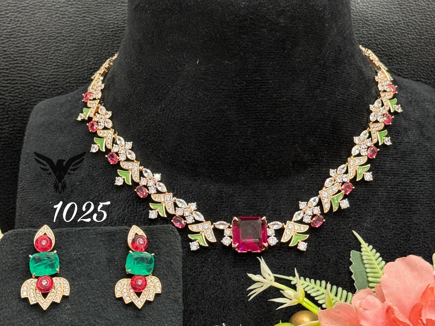 Isabella american diamond necklace in Ruby swaroski stones for women