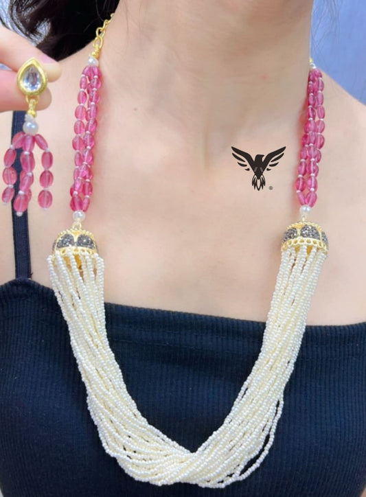 Monalisa beads with rice beads mala in Pink for women