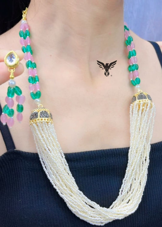 Monalisa beads with rice beads mala in Multi for women