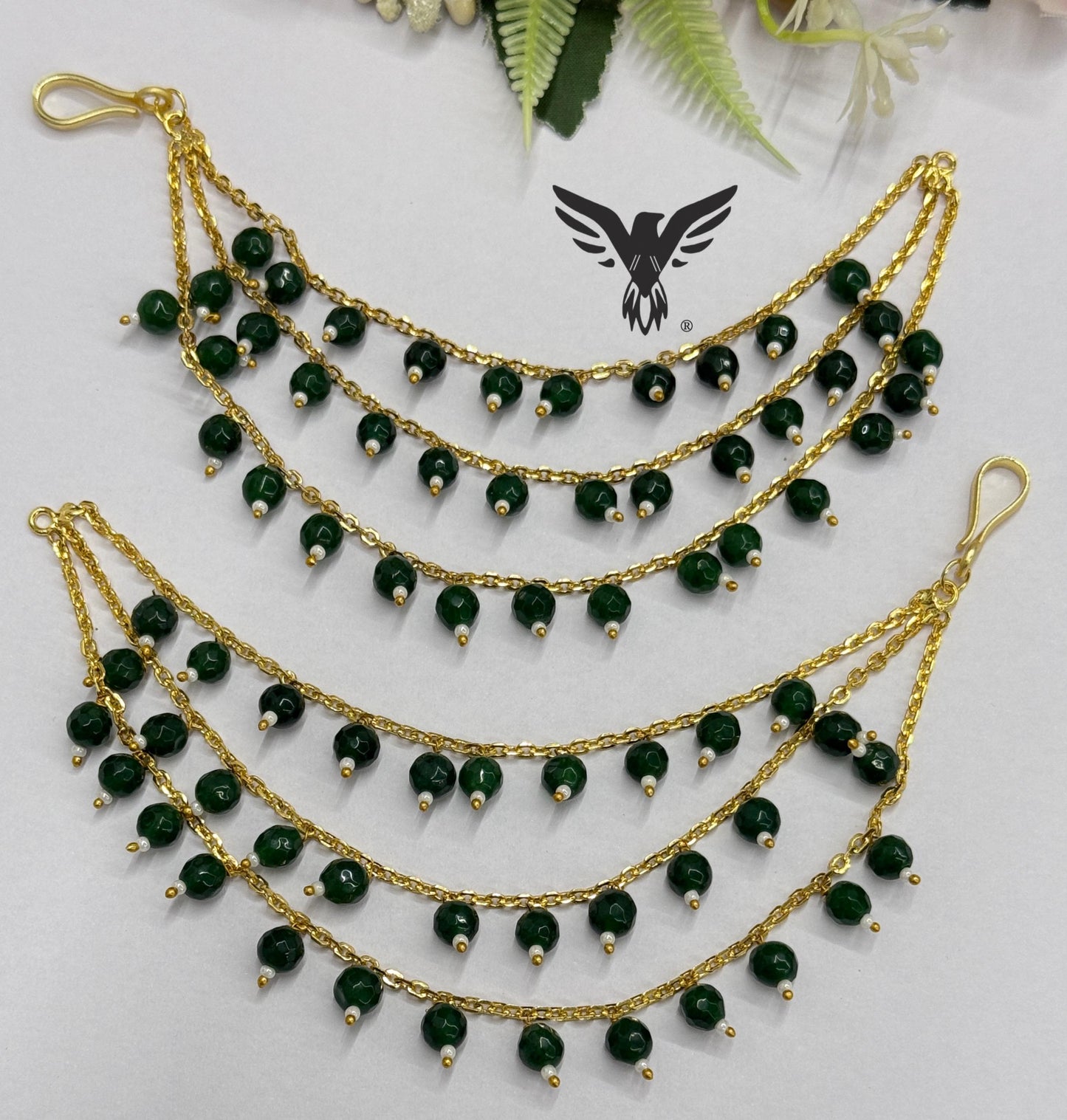 Hanging pearls kaanchain in green For Women