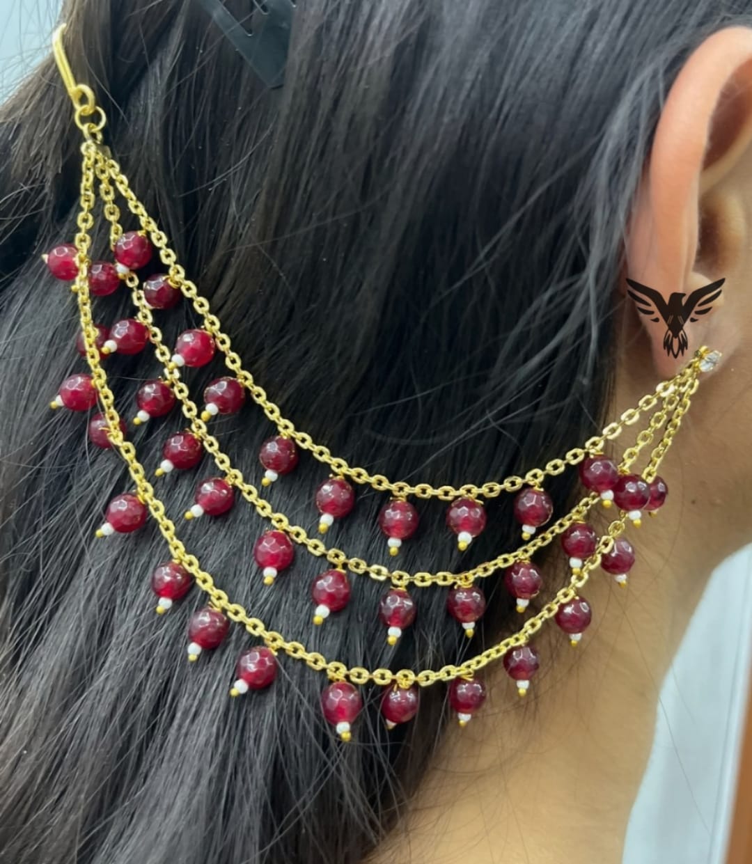 Hanging pearls kaanchain in Red For Women