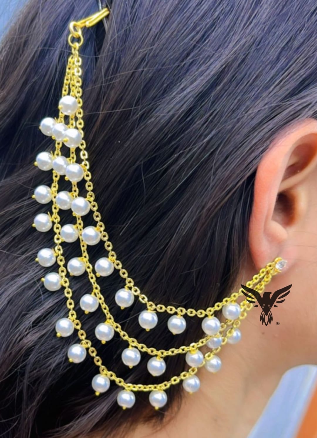 pearls kaanchain with golden chain  For Women