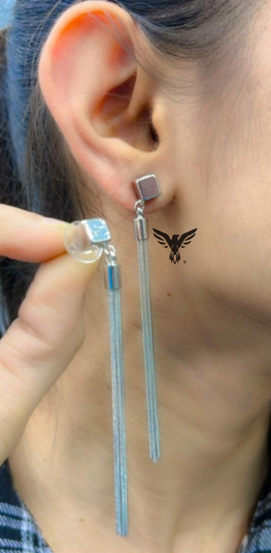 DROP LONG KNOTTED  EARRINGS FOR GIRLS IN SILVER POLISH