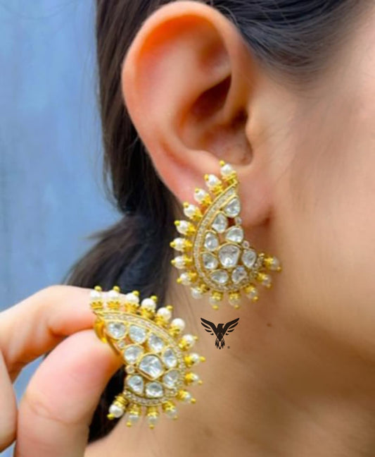 Sarika kundan Mozanite polki studs for women