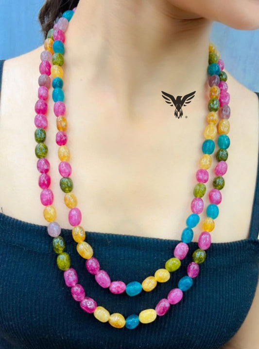 Multicolour monalisa beads double  layered necklace mala for women