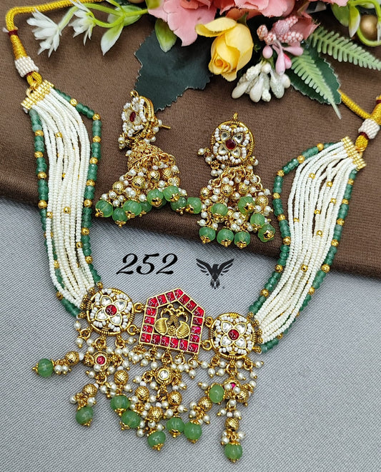 Peacock pacchi kundan necklace for women