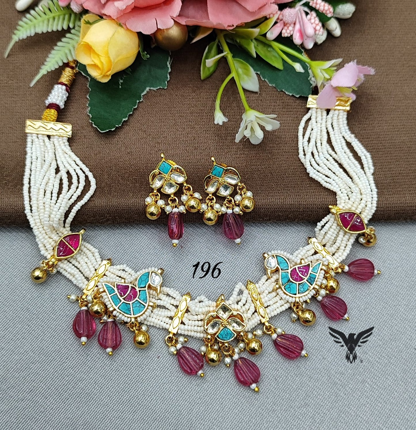 Turquoise peacock paachi kundan necklace  for women