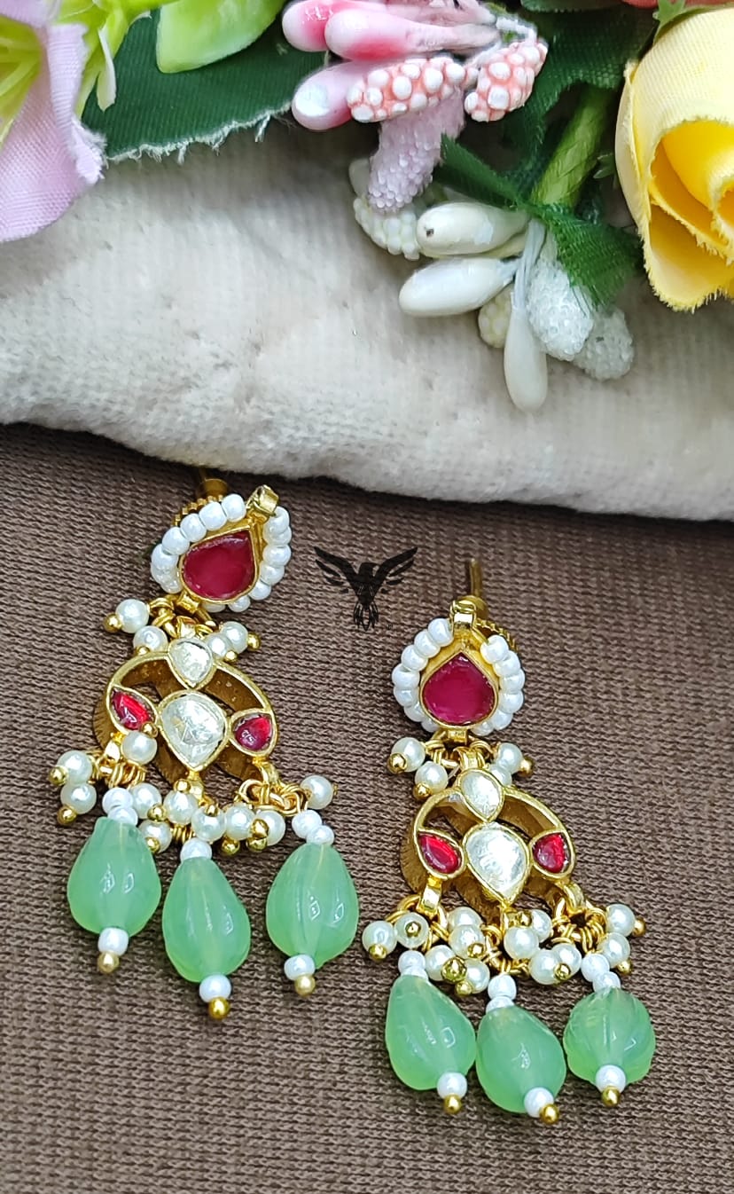 Turquoise peacock paachi kundan necklace  for women