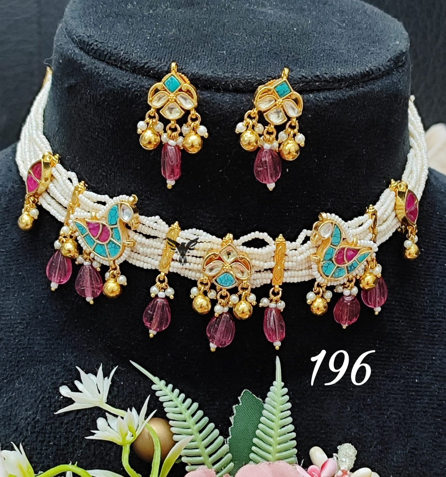 Turquoise peacock paachi kundan necklace  for women