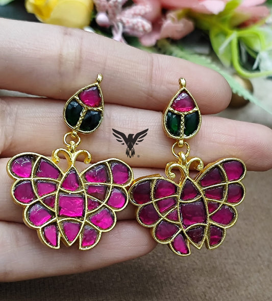 Butterfly earrings in paachi kundan for women