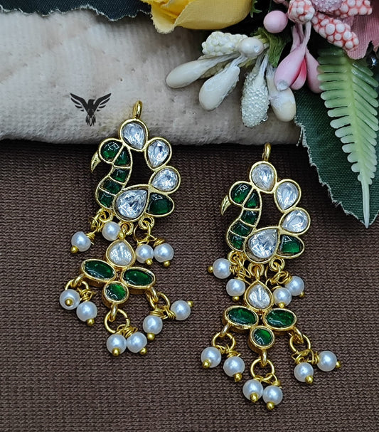 Peacock earrings in emerald green  for women
