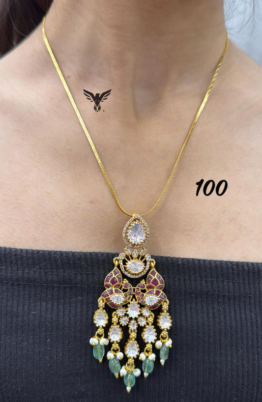 elegant mosanite with kemp stone pendent set in ruby for women