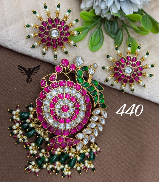 Peacock with  mosanite with kemp stone pendent set in ruby for women