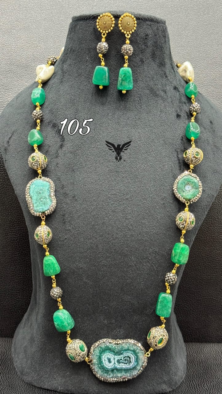 beads with natural stone beads mala in green for women