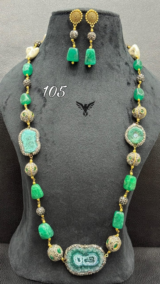 beads with natural stone beads mala in green for women