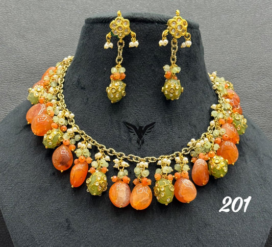 Elegant women and girl golden chain with orange tumbles