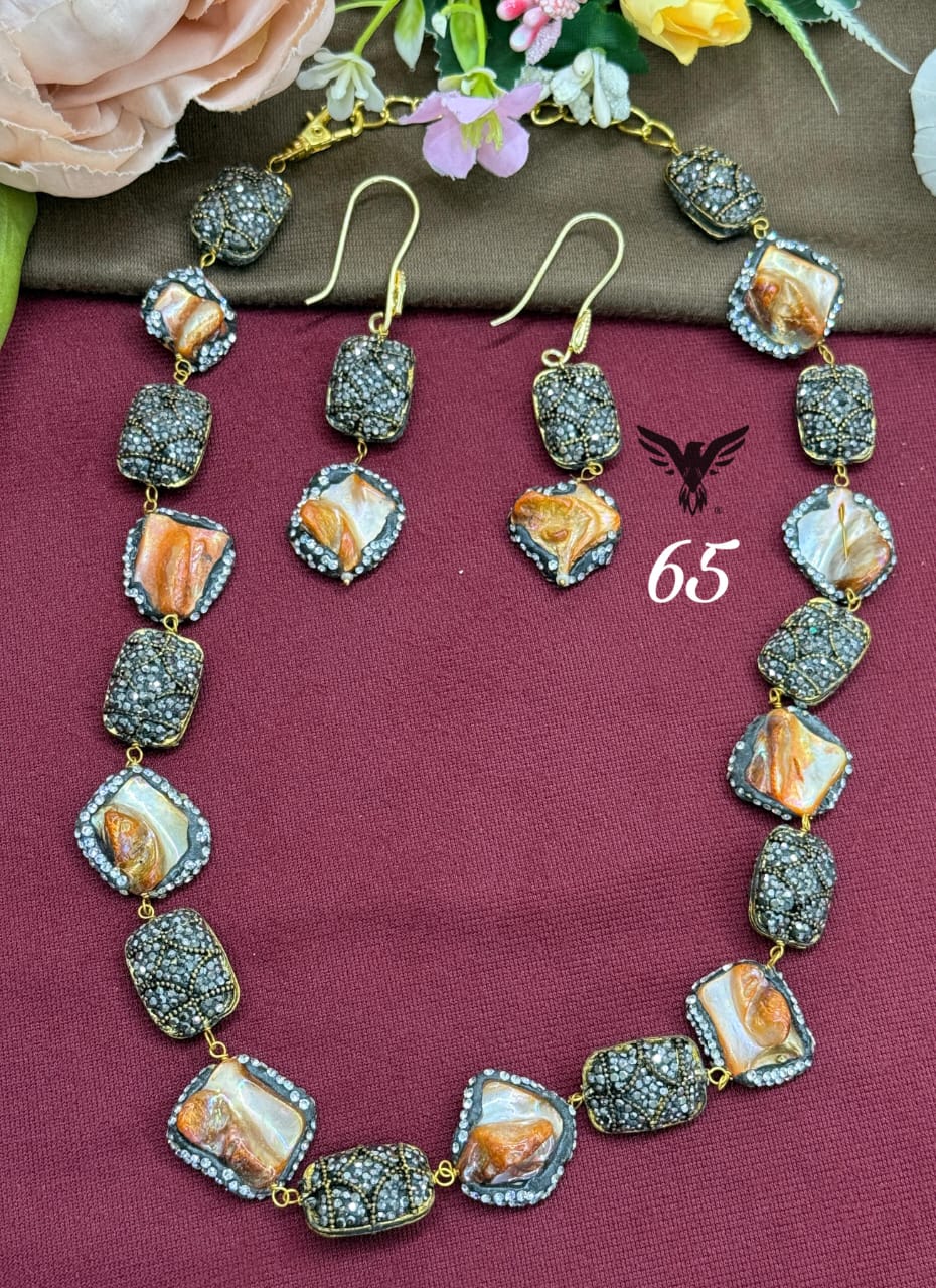 Natural stone with handcrafted balls mala in Peach for women