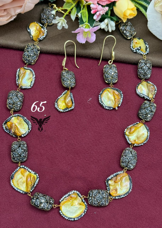 Natural stone with handcrafted balls mala in Golden for women